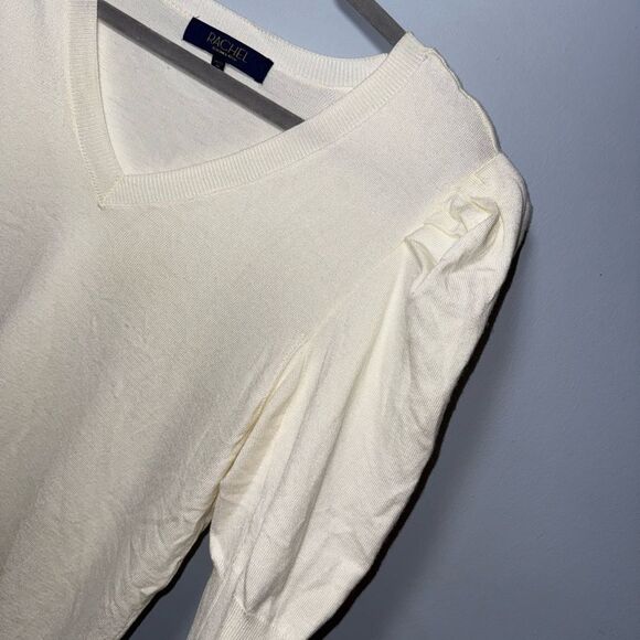 Rachel Roy Women's Cream Soft V-Neck Puff Sleeve Sweater Size Small EUC - Picture 2 of 7